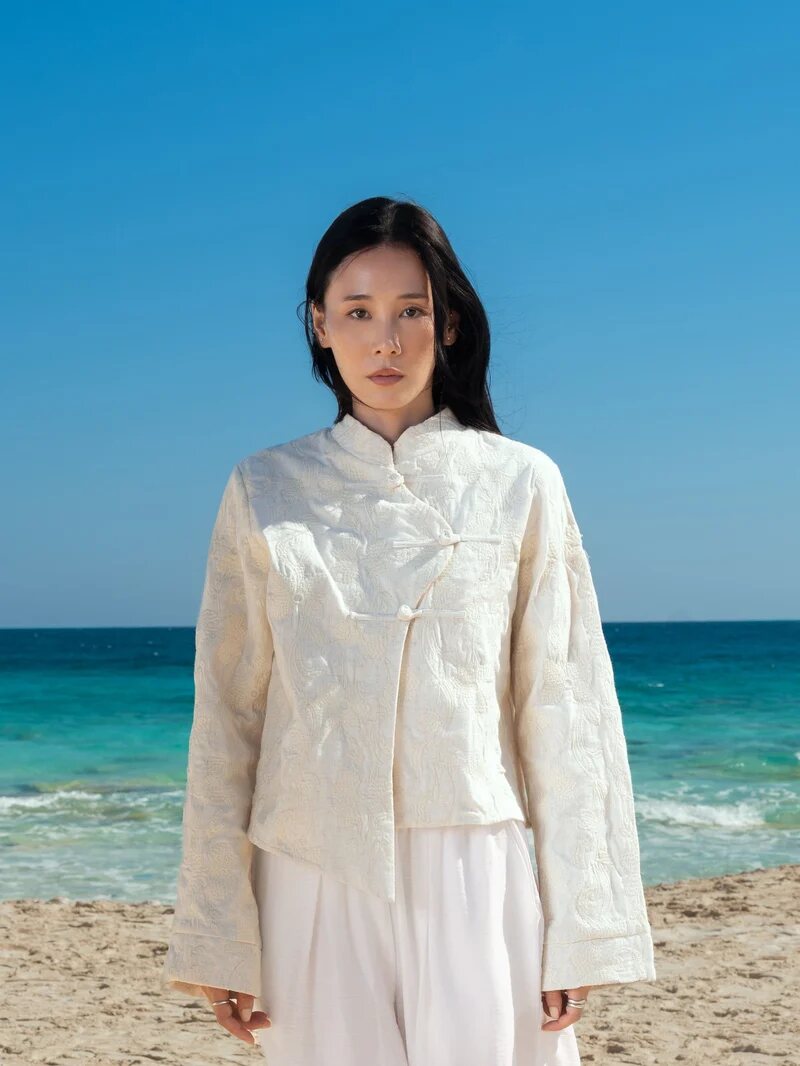 The Linen Embroidered Jacket with frog closures